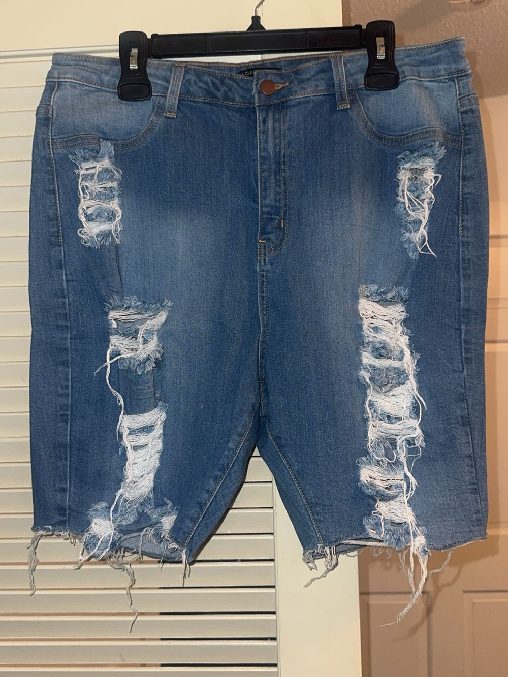 Fashion Nova Distressed Light Blue Denim Bermuda Shorts